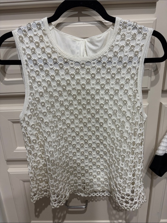 Maje Tops - Maje White Crochet Sleeveless Shell Top